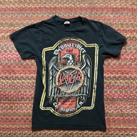 SLAYER SCHWARZBIER BLACK HEAVY METAL BAND TEE - Picture 1 of 3